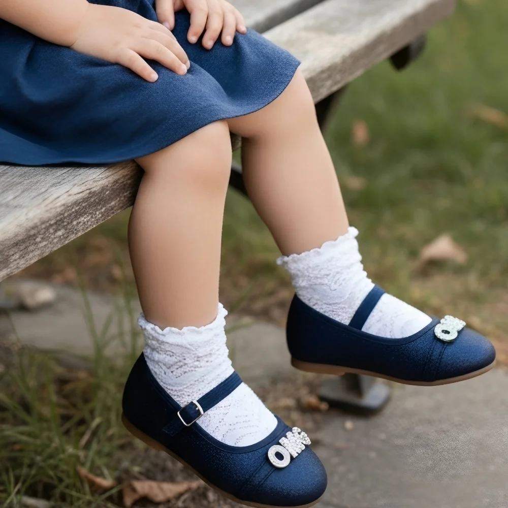 The Children’s Place ✦ Navy Glitter Flats ✦ Vegan Leather OMG LOL Charms 6 NWT